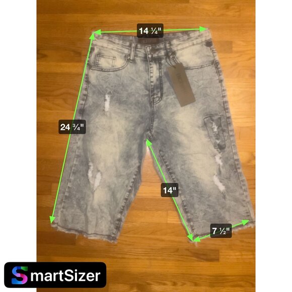 Encrypted Handcrafted Ice Wash Distressed Denim Shorts Size 38 - Picture 6 of 16